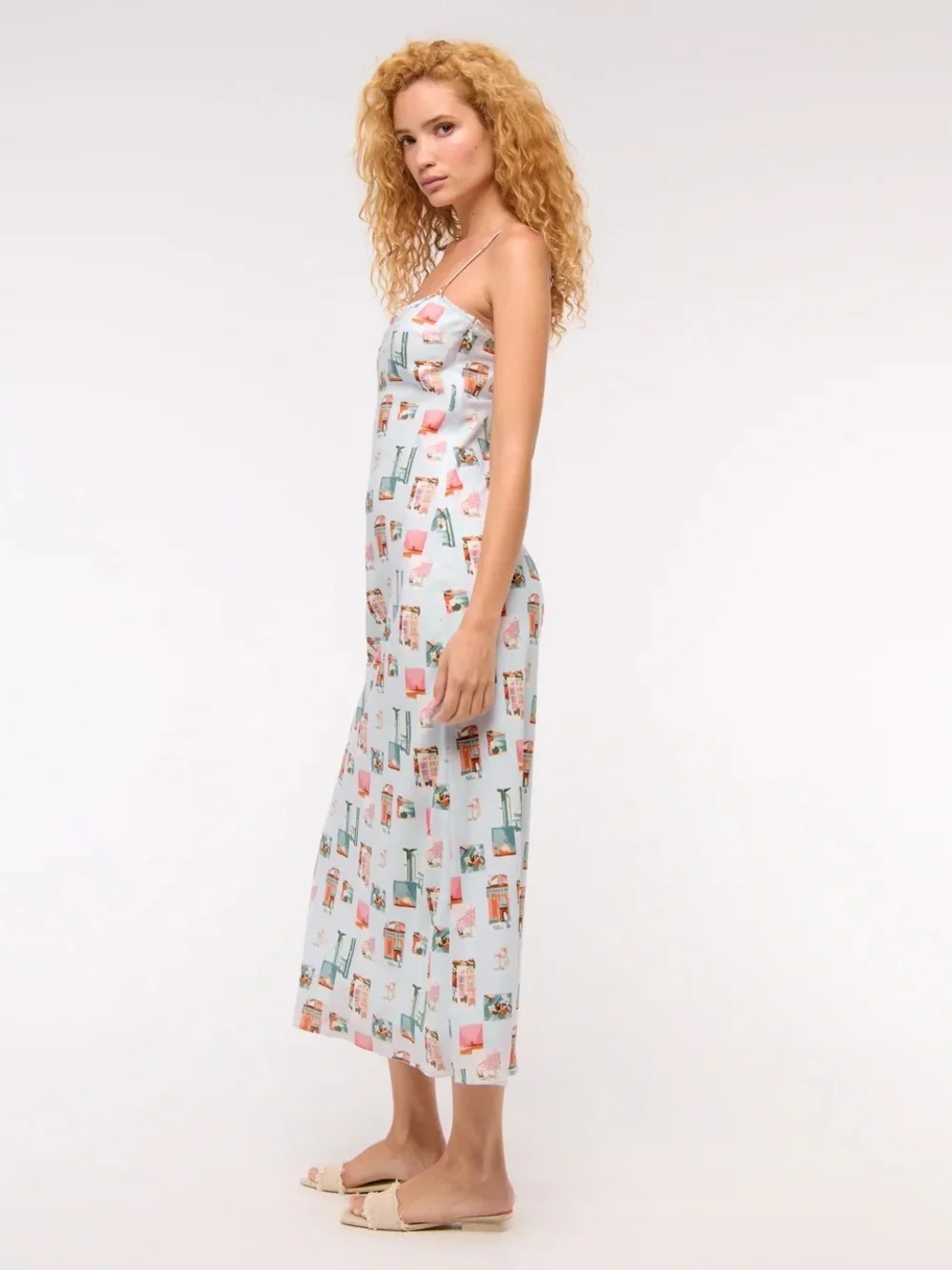 Abercrombie & Fitch Light Blue Printed Slip Maxi Dress